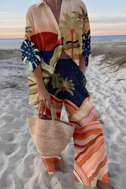 Francesca Bellamy | Strand-Kimono-Sæt i hvid med tropiske prints