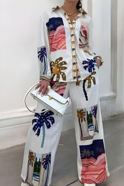 Francesca Bellamy | Strand-Kimono-Sæt i hvid med tropiske prints