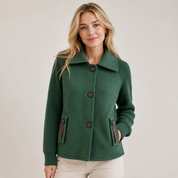 Pernille Olsen | Green Winter Jacket with Knit Sleeves and High Collar