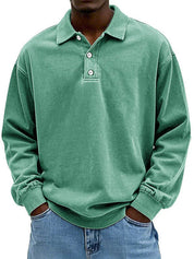 Bertram Kristensen | Vasket Blå Polo Sweatshirt med Knapdetaljer