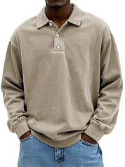 Bertram Kristensen | Vasket Blå Polo Sweatshirt med Knapdetaljer
