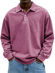 Bertram Kristensen | Vasket Blå Polo Sweatshirt med Knapdetaljer