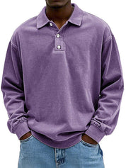 Bertram Kristensen | Vasket Blå Polo Sweatshirt med Knapdetaljer