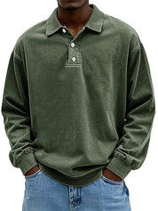 Bertram Kristensen | Vasket Blå Polo Sweatshirt med Knapdetaljer