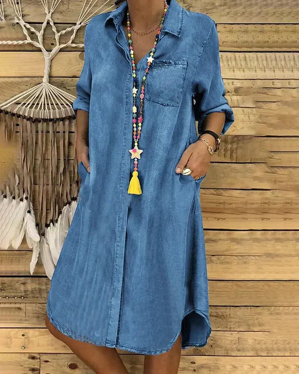 Sienna Rossi | Midi denim skjortekjole med tidløst snit