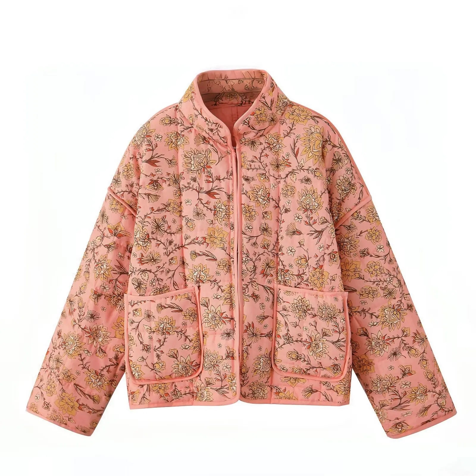 Estelle Sorenson | Vatteret Quiltet Jakke i Rosa med Blomsterprint