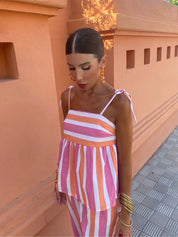 Amélie Santorini | Stribet sommer-hosensæt i blå og hvid til kvinder