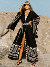 Margherita Navarro | Etnisk Kaftan i Midi-længde med Geometrisk Print