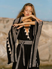 Margherita Navarro | Etnisk Kaftan i Midi-længde med Geometrisk Print