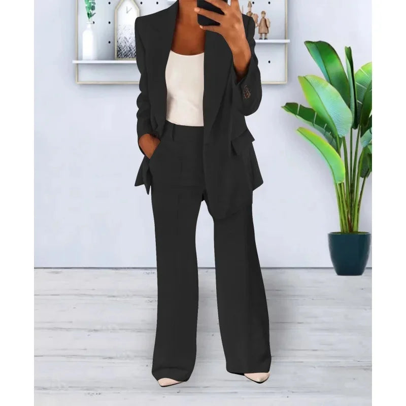 Alessandra Voss | Elegant Formelt Sæt med Skræddersyet Lang Blazer til Dame