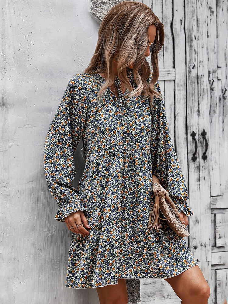 Aurélie Dubois | Maxi-boheme kjole med blomsterprint og lange ærmer