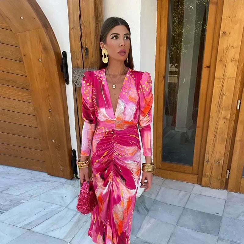 Alessia Carmelo | Maxi-kjole i vibrant pink med blomsterprint