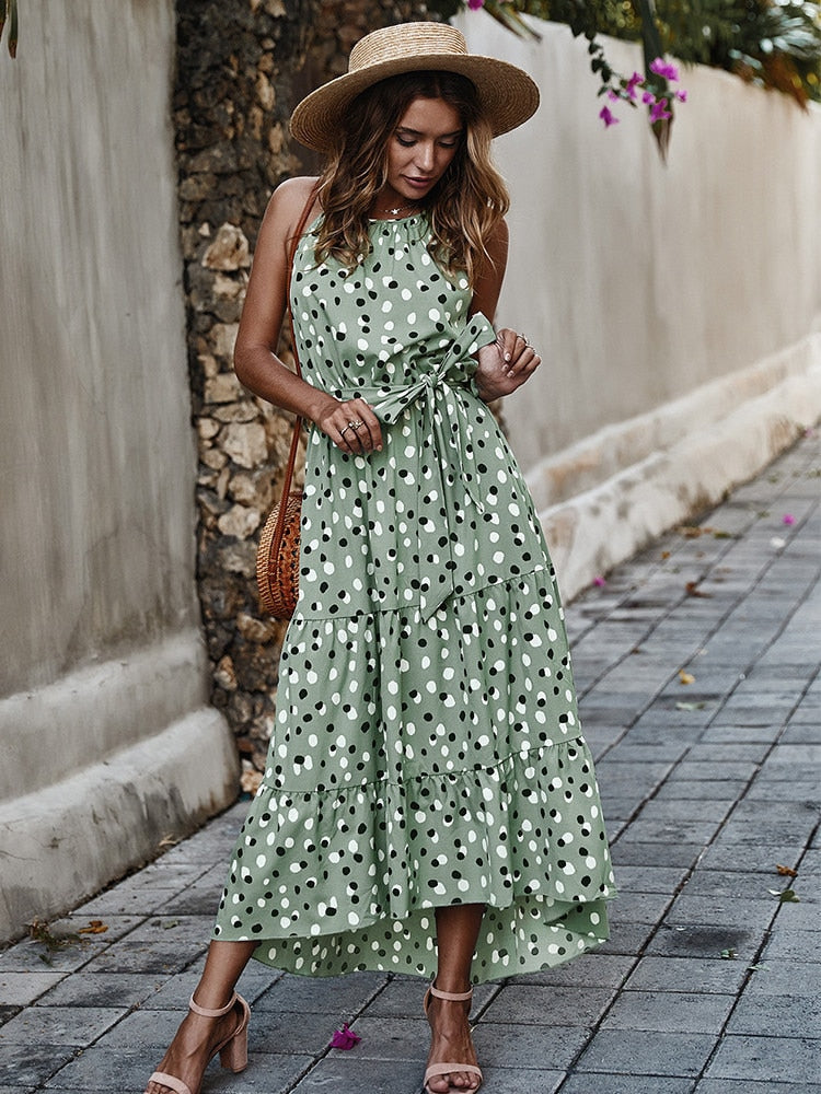 Giulia Romano | Maxi-sommerkjole med halterneck og prikket design