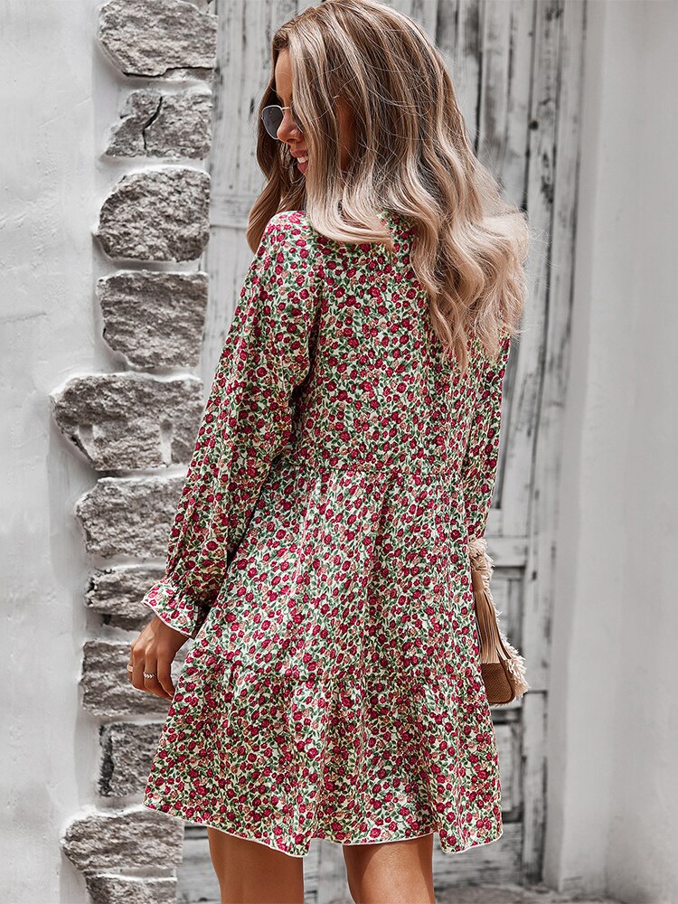 Aurélie Dubois | Maxi-boheme kjole med blomsterprint og lange ærmer