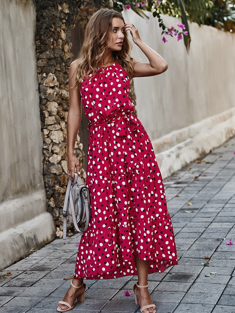 Giulia Romano | Maxi-sommerkjole med halterneck og prikket design