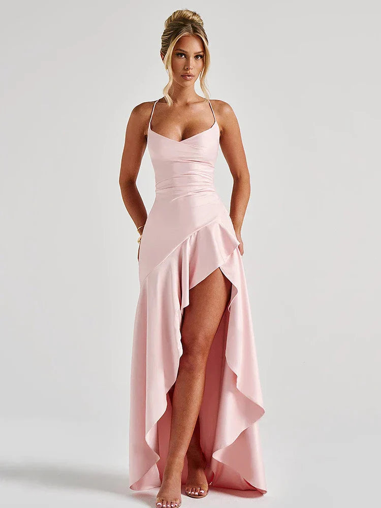 Vivienne Laurent | Maxisatinkjole med elegant slids til kvinder