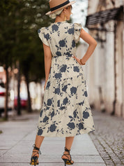 Rosanna Delacroix | Midi-sommerkjole med blomsterprint og flæseærmer