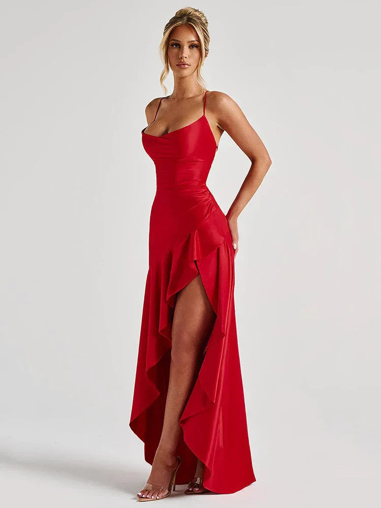 Vivienne Laurent | Maxisatinkjole med elegant slids til kvinder