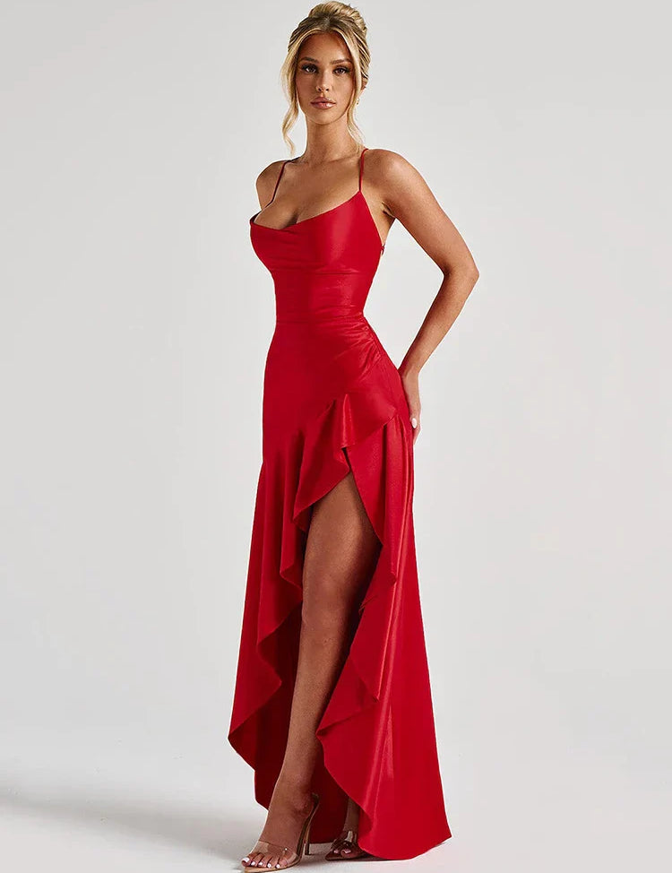 Vivienne Laurent | Maxisatinkjole med elegant slids til kvinder