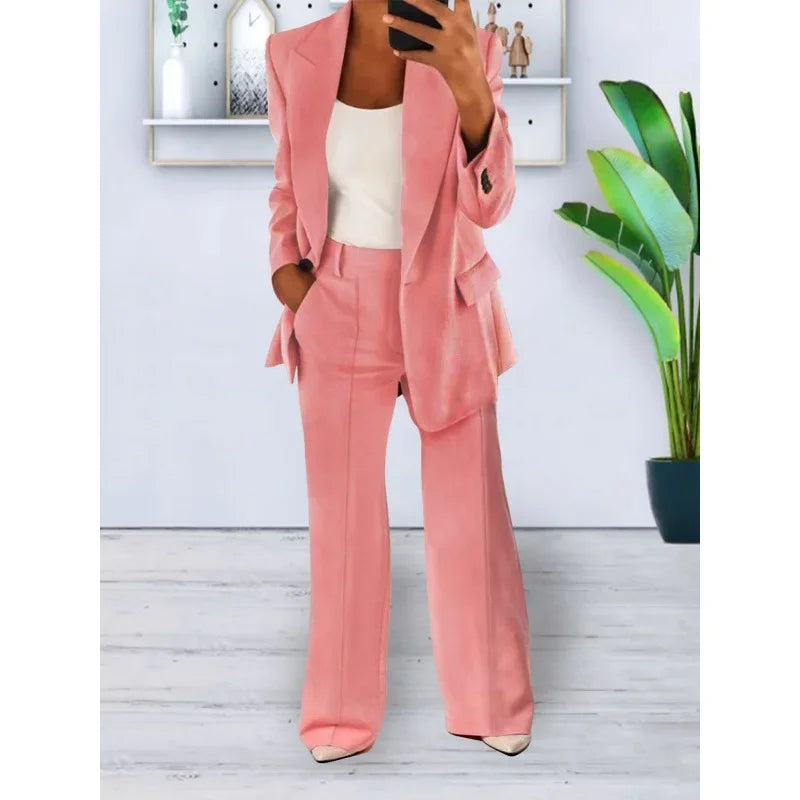 Alessandra Voss | Elegant Formelt Sæt med Skræddersyet Lang Blazer til Dame