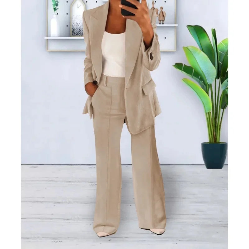 Alessandra Voss | Elegant Formelt Sæt med Skræddersyet Lang Blazer til Dame