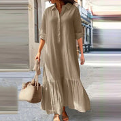 Carlotta Pembroke | Løs Maxikjole i Beige Linen
