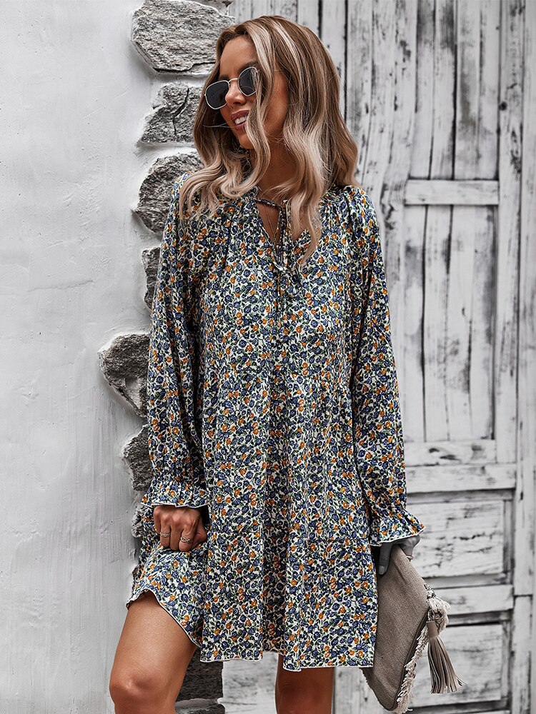 Aurélie Dubois | Maxi-boheme kjole med blomsterprint og lange ærmer