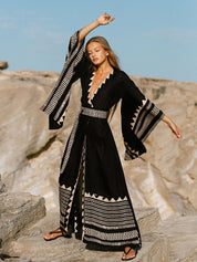 Margherita Navarro | Etnisk Kaftan i Midi-længde med Geometrisk Print