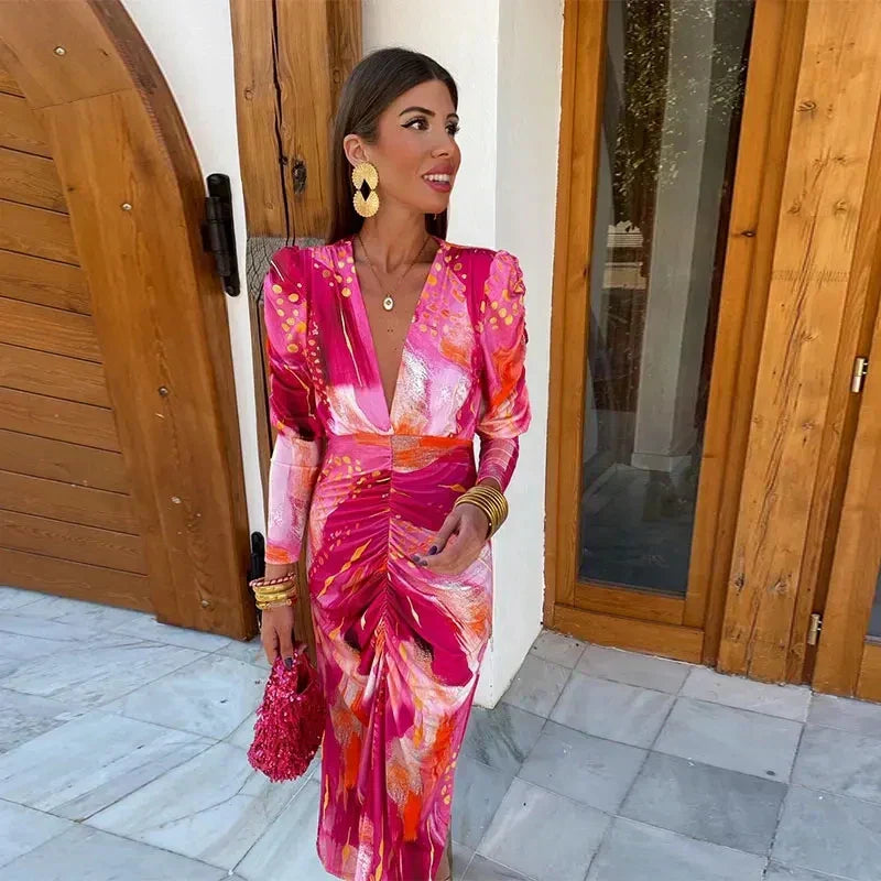 Alessia Carmelo | Maxi-kjole i vibrant pink med blomsterprint