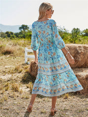 Antonia Rosewood | Midi-Bohemekjole med Blomsterprint og 3/4-Ærmer