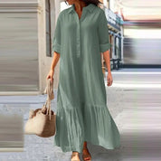 Carlotta Pembroke | Løs Maxikjole i Beige Linen