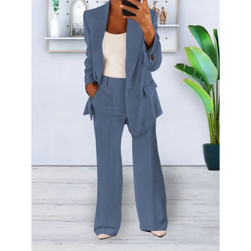 Alessandra Voss | Elegant Formelt Sæt med Skræddersyet Lang Blazer til Dame
