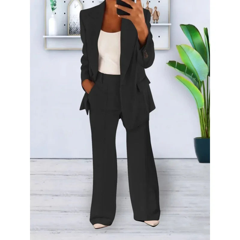 Alessandra Voss | Elegant Formelt Sæt med Skræddersyet Lang Blazer til Dame