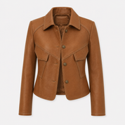 Sara Pedersen | Cognac brown leather jacket with belt collar