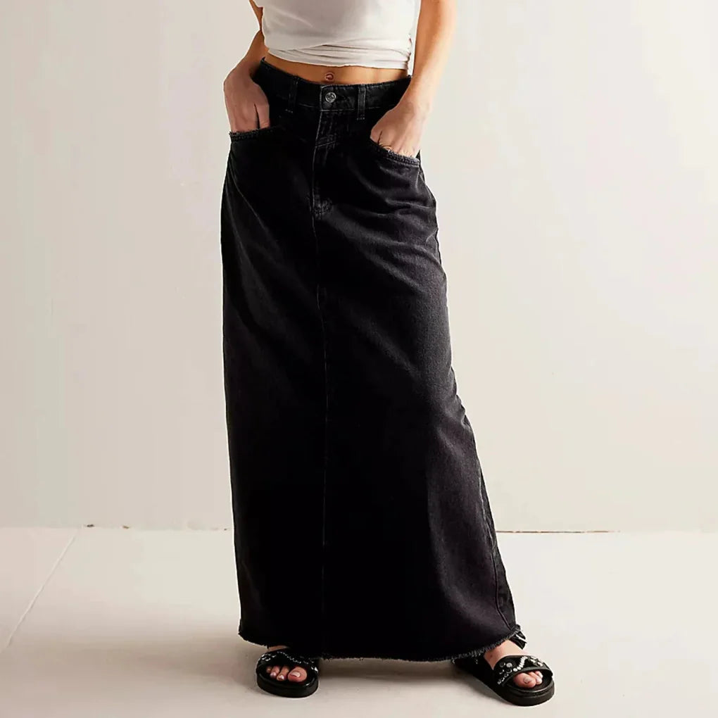 Giulia Romano | Denim luksus maxi nederdel med høj talje