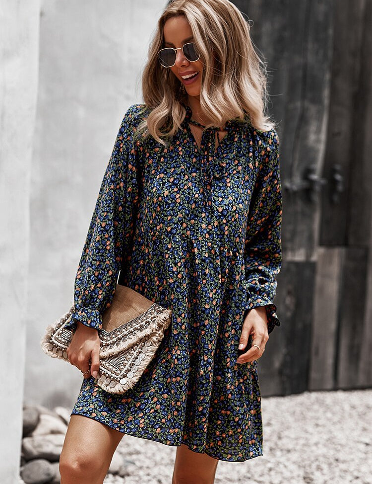 Aurélie Dubois | Maxi-boheme kjole med blomsterprint og lange ærmer