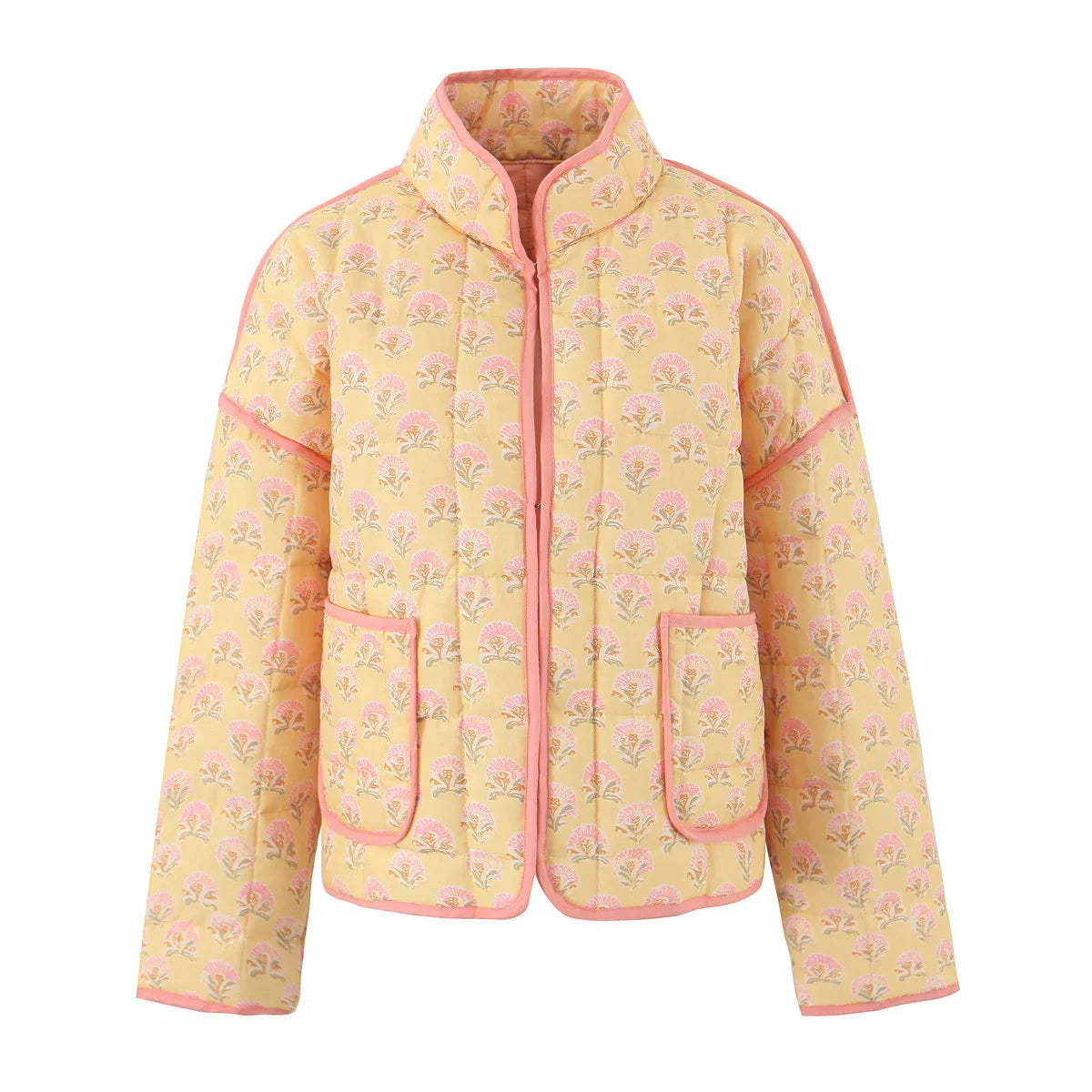 Estelle Sorenson | Vatteret Quiltet Jakke i Rosa med Blomsterprint
