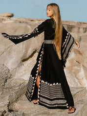 Margherita Navarro | Etnisk Kaftan i Midi-længde med Geometrisk Print