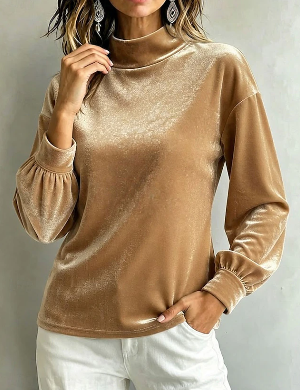 Anne Kirkeby | Velourbluse med høj hals i sort