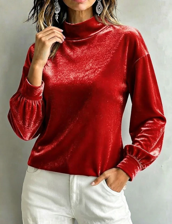 Anne Kirkeby | Velourbluse med høj hals i sort