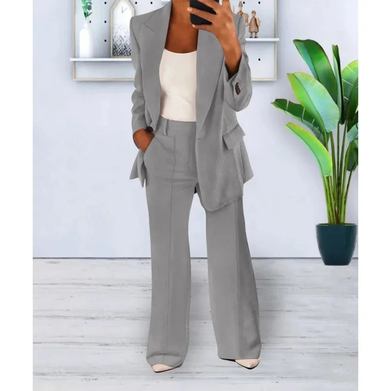 Alessandra Voss | Elegant Formelt Sæt med Skræddersyet Lang Blazer til Dame