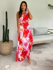 Alessandra Valenti | Midi-Kjole med Asymmetrisk One-Shoulder og Blomsterprint