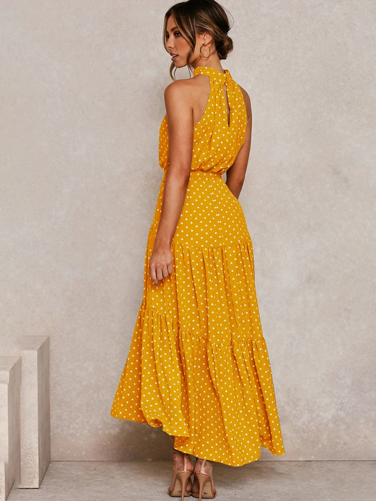 Solea Marini | Maxi-sommerkjole med solgult prikdesign