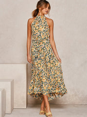 Livia Santorini | Maxi-sommerkjole med blomsterprint og halterneck