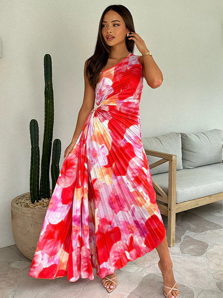 Alessandra Valenti | Midi-Kjole med Asymmetrisk One-Shoulder og Blomsterprint