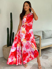 Alessandra Valenti | Midi-Kjole med Asymmetrisk One-Shoulder og Blomsterprint