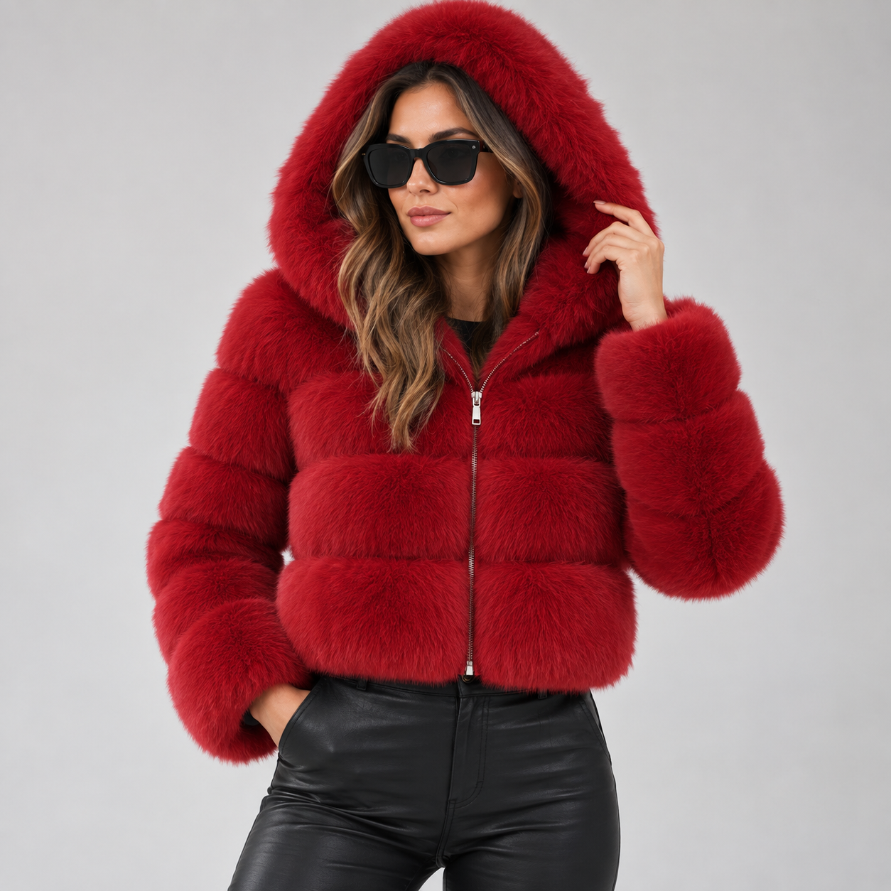 Signe Dahl | Kort hooded faux fur-jakke til kvinder