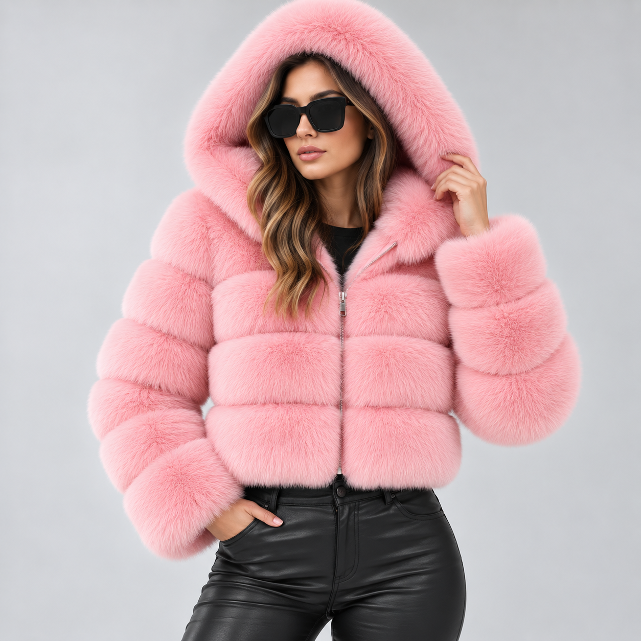 Signe Dahl | Kort hooded faux fur-jakke til kvinder
