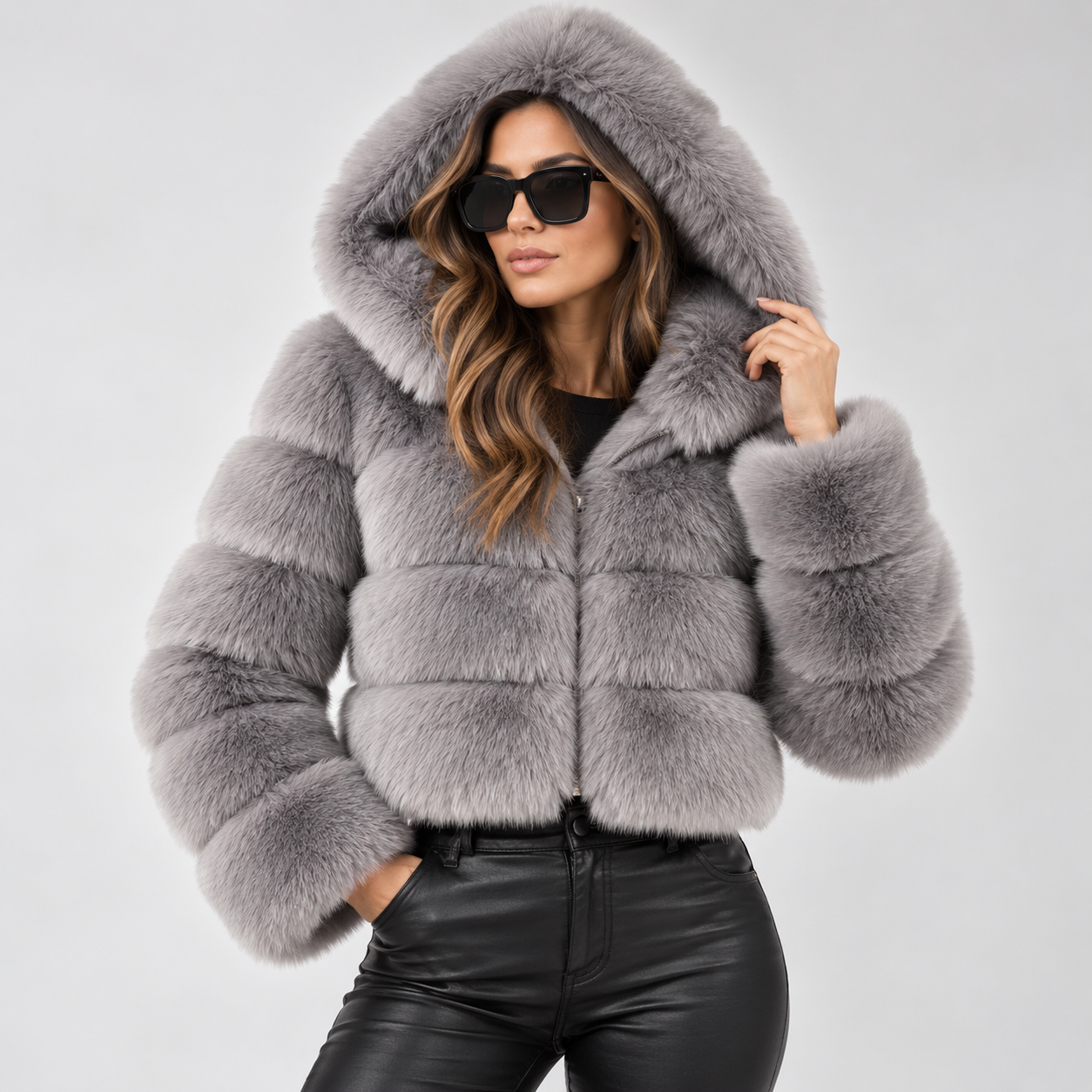 Signe Dahl | Kort hooded faux fur-jakke til kvinder