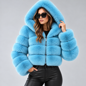 Signe Dahl | Kort hooded faux fur-jakke til kvinder